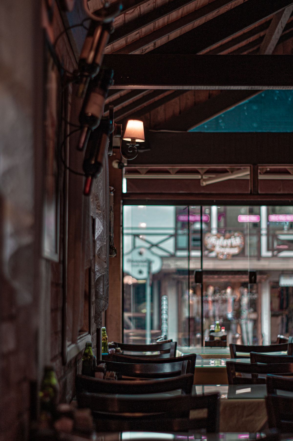 Restaurant interior with warm ambient lighting